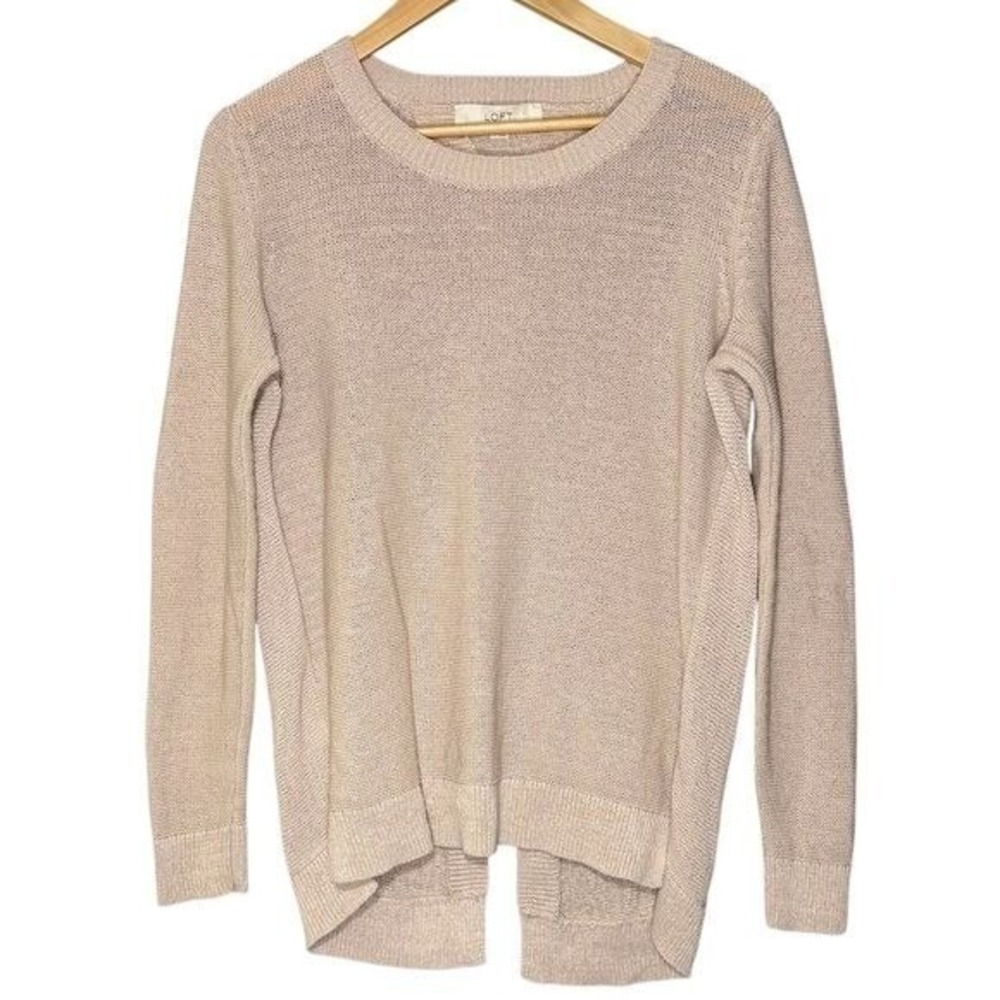 LOFT Women Pullover Tunic Sweater Size Small Tan Open Back Slouchy Preppy Travel
